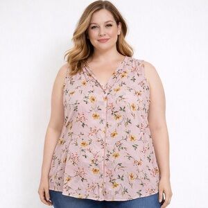 Cameo Tank Top Womens 2X Light Purple Floral Chiffon Lightweight Flowy Girly